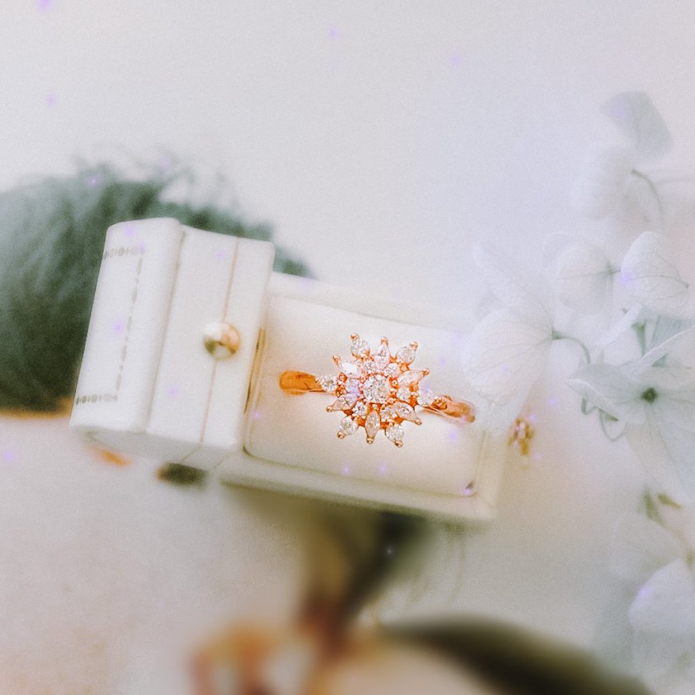 Cubic Zirconia Golden Sunflower Dainty Ring